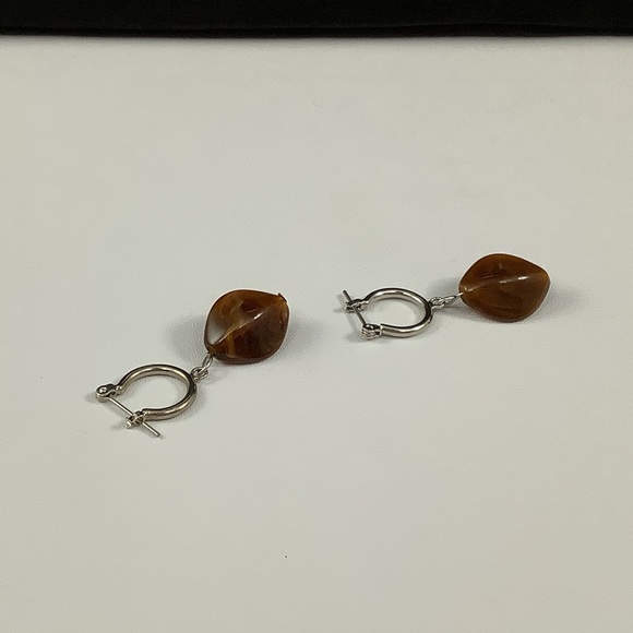 Vintage Brown Smoky Quartz Silvertone Dangle Earrings - Picture 6 of 8